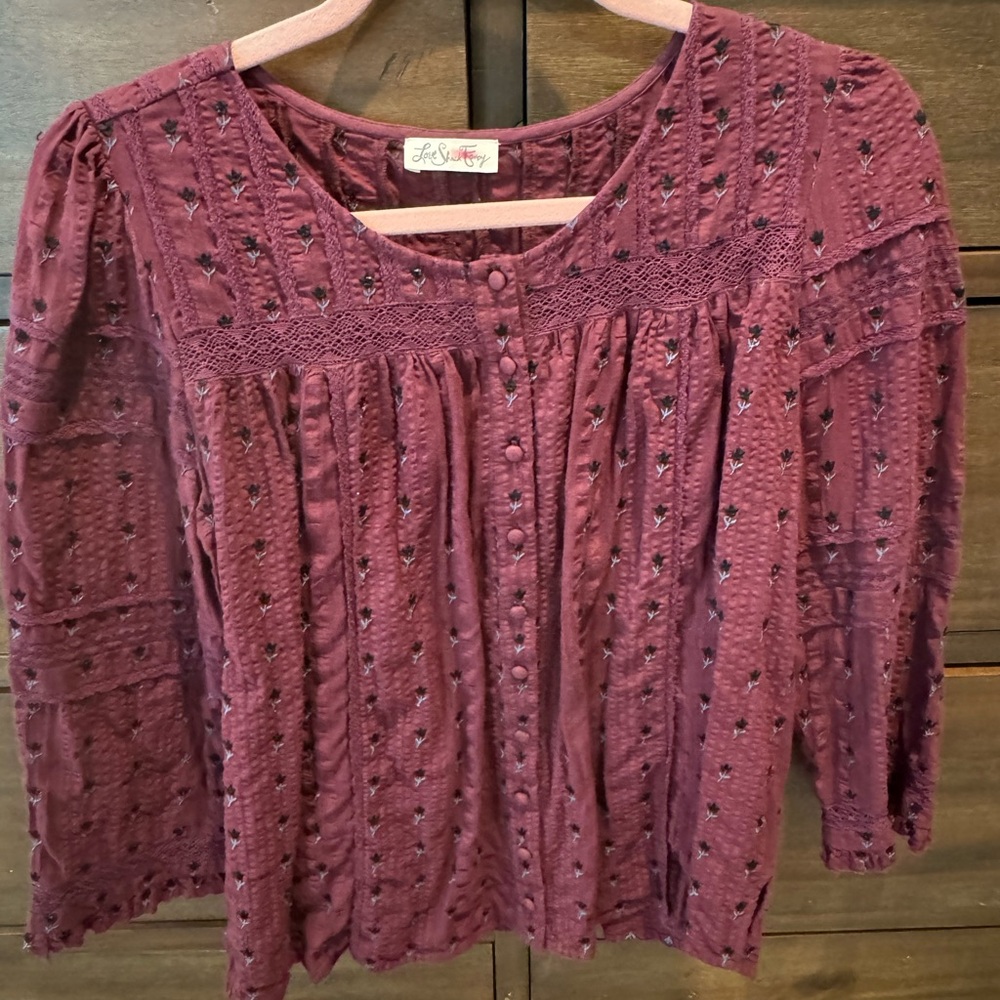 LoveShackFancy Purple Smocked Blouse